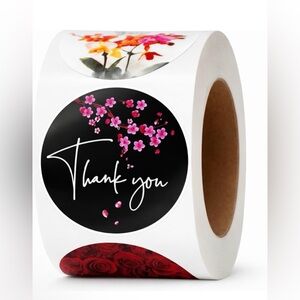 Thank You Floral Sticker Roll - 500 Pcs Assorted Designs
